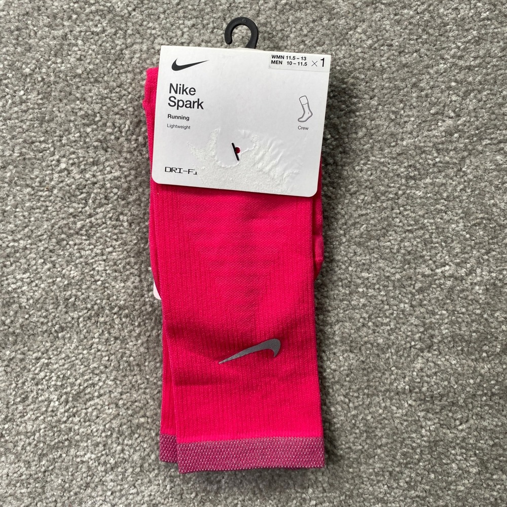 Nike Spark Running Crew Socks Men 10-11.5 Pink Lightweight Dri-FIT DA3584-667